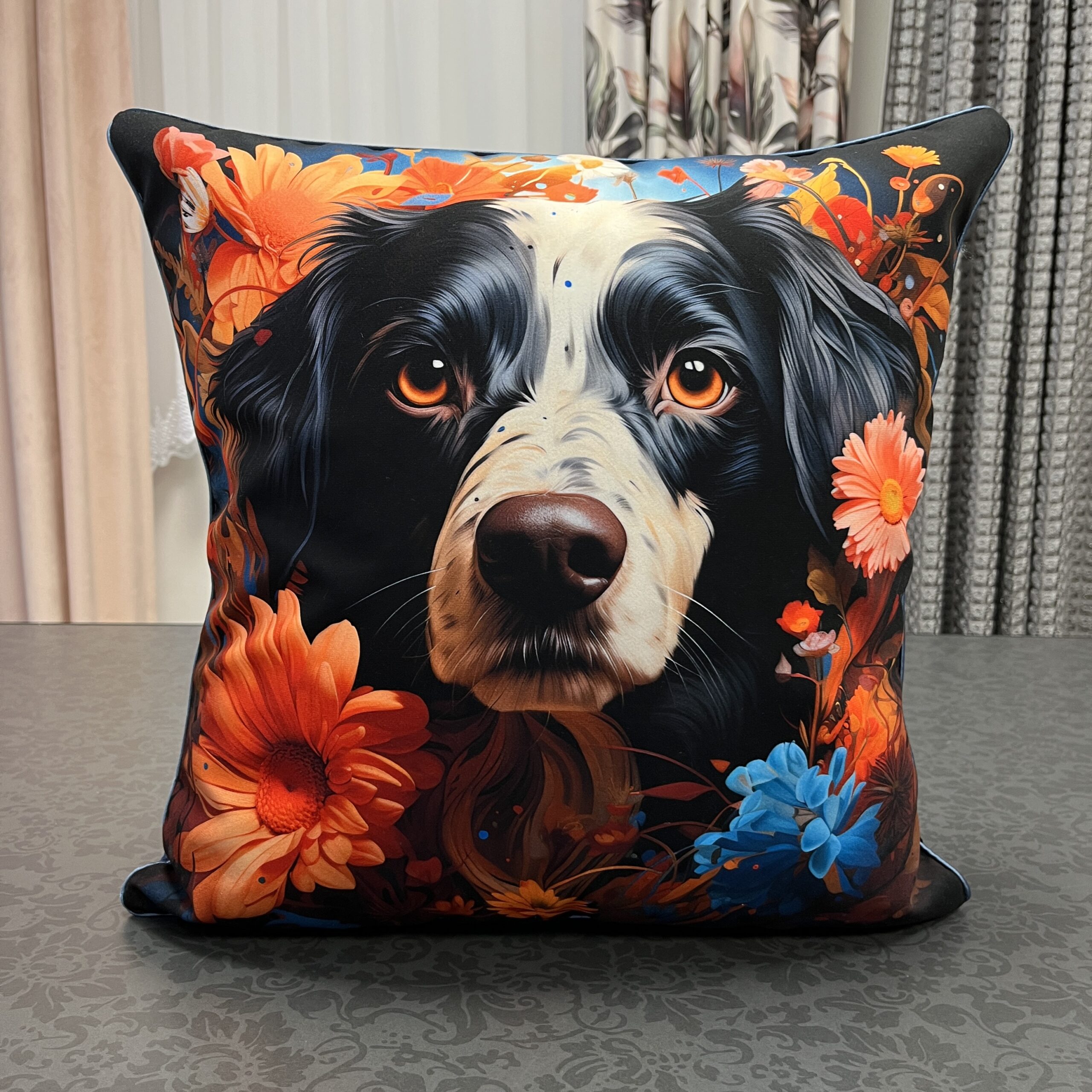 Poduszka welurowa BORDER COLLIE CZARNO-BIAŁY 50x50cm