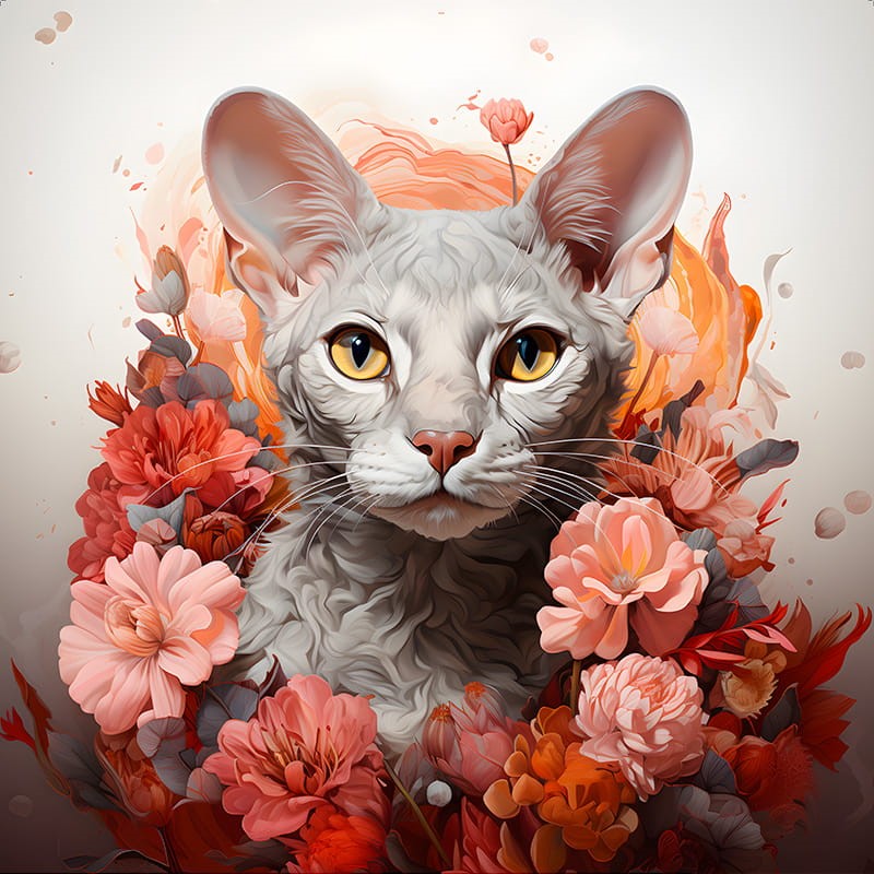 Poszewka welurowa KOT DEVON W KWIATACH 01 50x50cm - obrazek 2