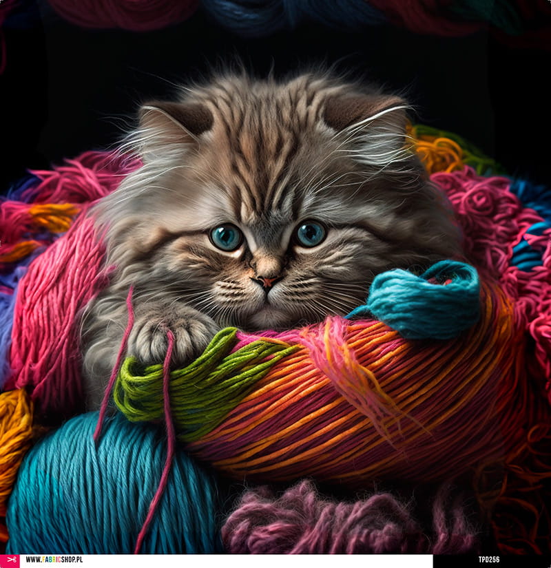 Poszewka welurowa KOTEK WE WŁÓCZKACH 01 50x50cm - obrazek 2