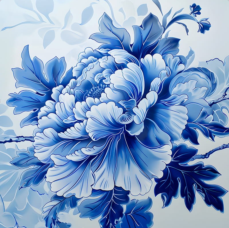 Poszewka welurowa KWIATY W STYLU FAJANS 04 50x50cm - obrazek 2