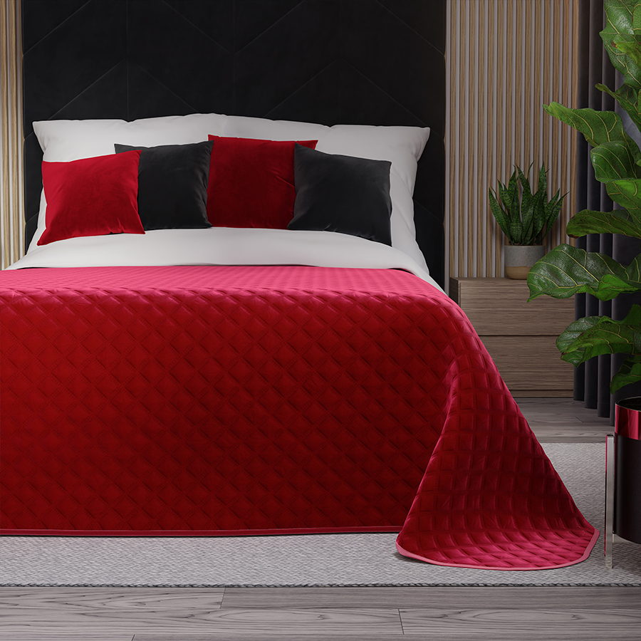 Narzuta welurowa pikowana 170x210cm - czerwony