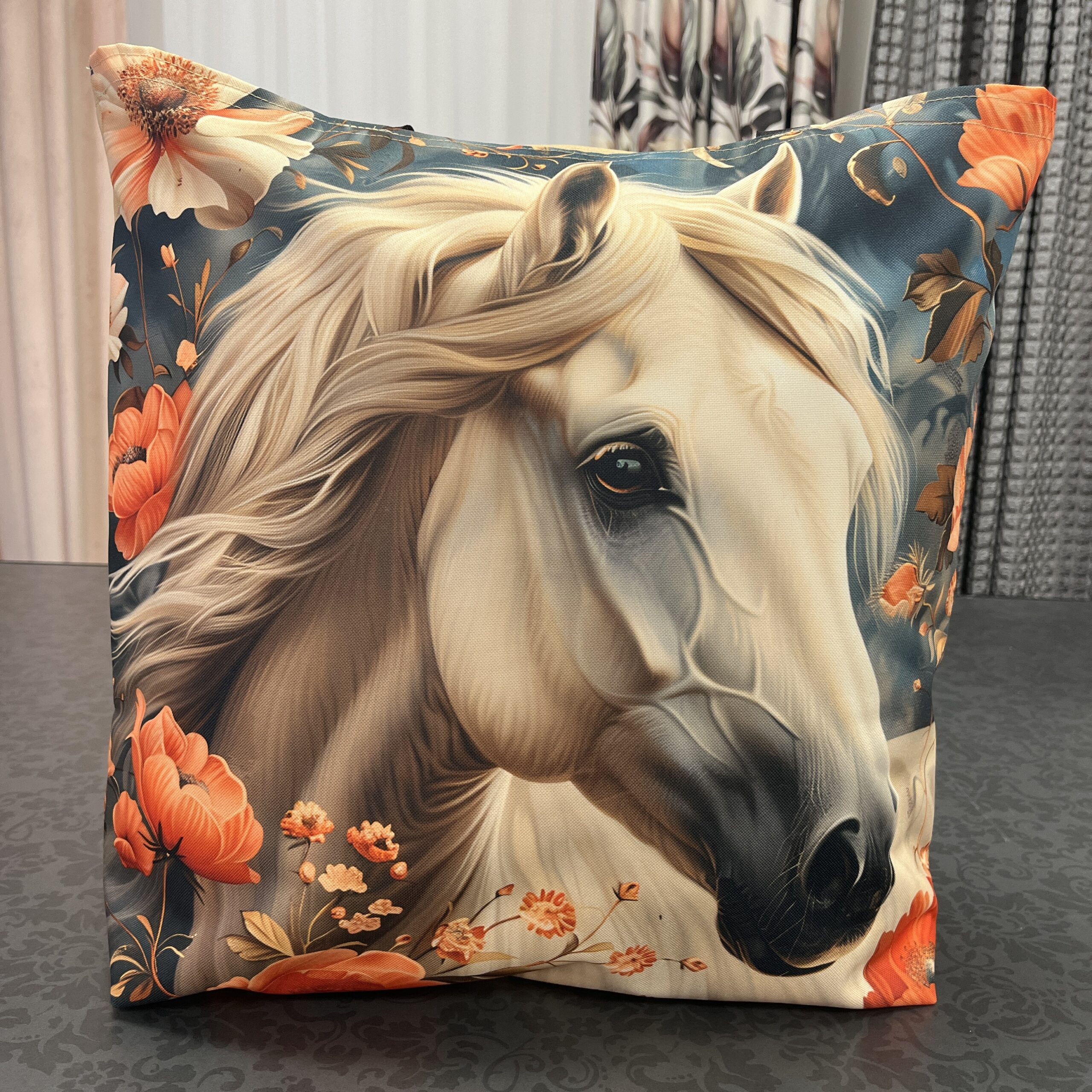 Torba na zakupy BIAŁY KOŃ W KWIATACH duża - obrazek 2